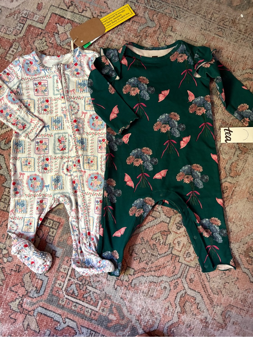 NWT Tea Collection & Angel Dear Baby Romper Bundle 3-6M Floral Bamboo Cotton
